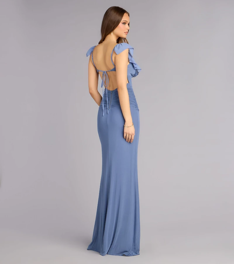 Elani Mesh Mermaid Ruffle Formal Dress