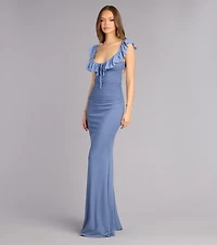 Elani Mesh Mermaid Ruffle Formal Dress