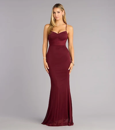 Khloe Mesh Lace-Up Mermaid Formal Dress