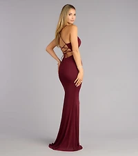 Khloe Mesh Lace-Up Mermaid Formal Dress