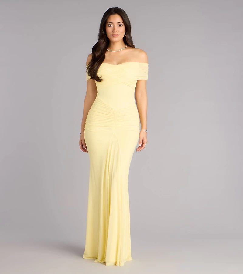 Katie Mesh Off-The-Shoulder Formal Dress