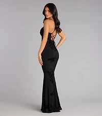 Arabella Velvet Floral Lace-Up Mermaid Formal Dress