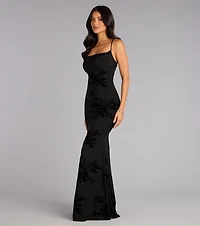 Arabella Velvet Floral Lace-Up Mermaid Formal Dress