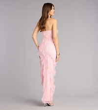 Ellie Ruffled Lace High Slit Formal Dress