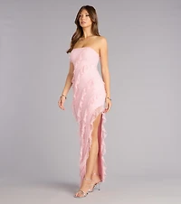 Ellie Ruffled Lace High Slit Formal Dress