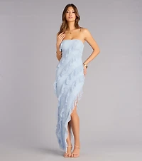 Ellie Ruffled Lace High Slit Formal Dress