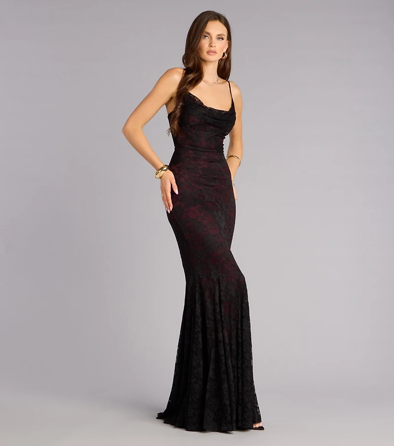 Ellianna Lace Cowl Neck Mermaid Dress