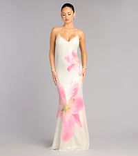 Maia Floral Print Sequin Mermaid Dress