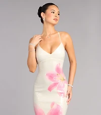 Maia Floral Print Sequin Mermaid Dress