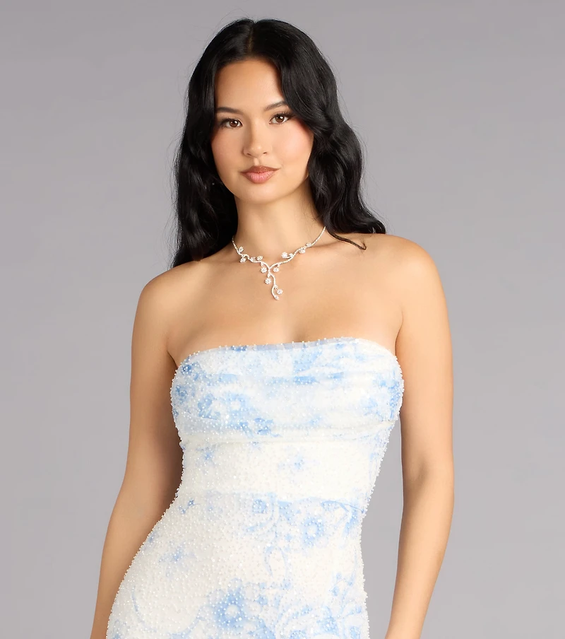 Ana Floral Sequin Beaded Formal Dress