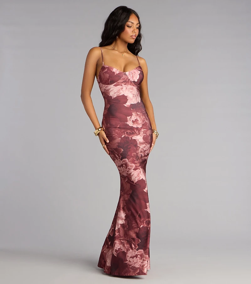 Leanne Floral Lace-Up Mermaid Dress