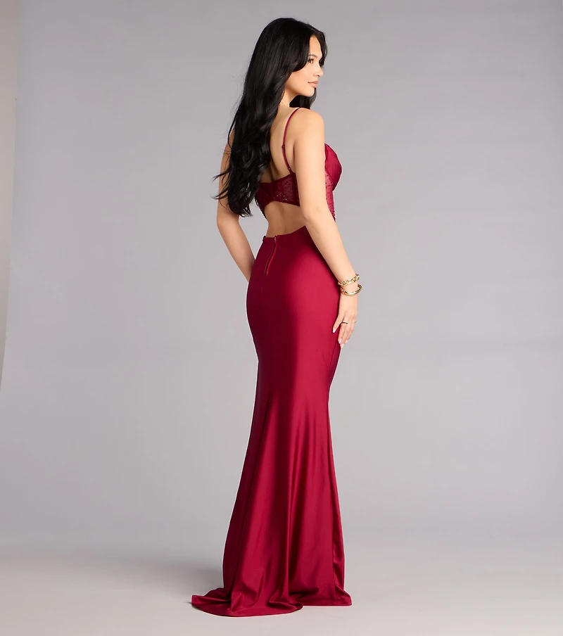 white christmas dresses Sheer-Back Long Jersey Prom Dress with Corset Periwinkle / 12 main image 0