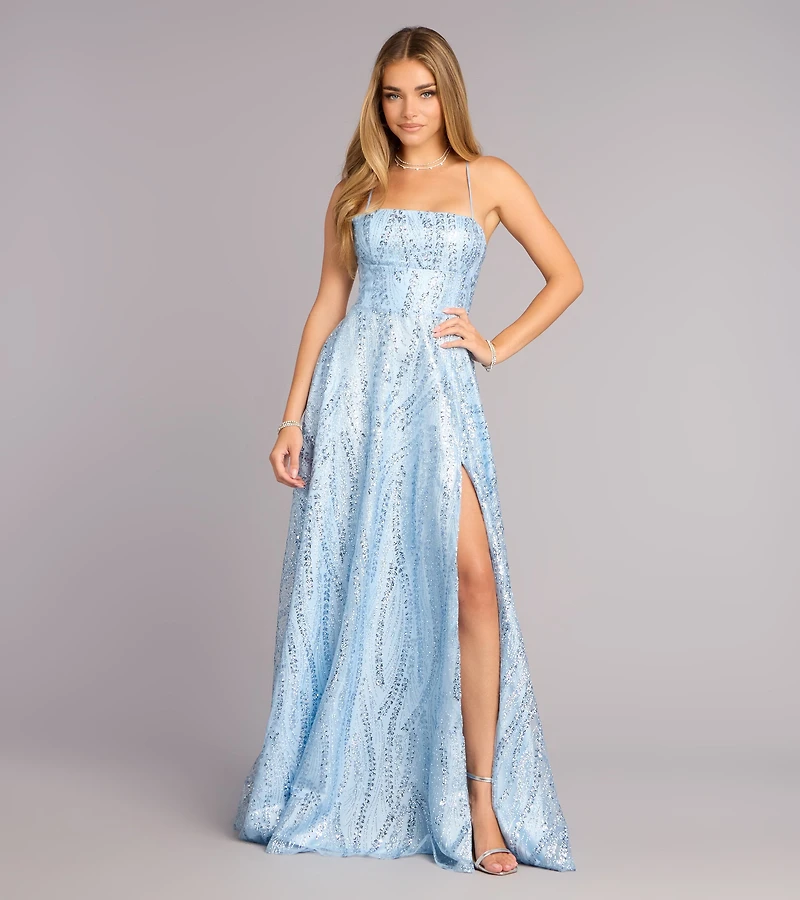 Drea Glitter Sequin Lace-Up A-line Formal Dress