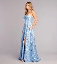 Drea Glitter Sequin Lace-Up A-line Formal Dress