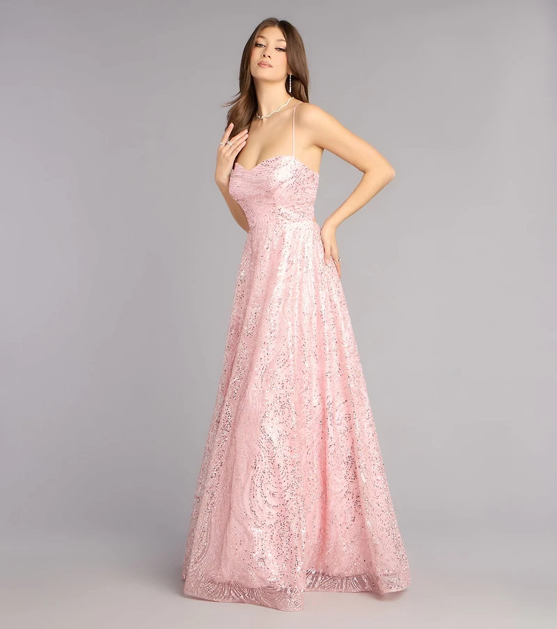 Klaire Lace-Up A-Line Glitter Sequin Formal Dress