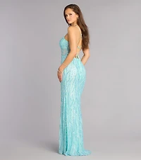 Meghan Lace-Up Corset Sequin Bead Formal Dress