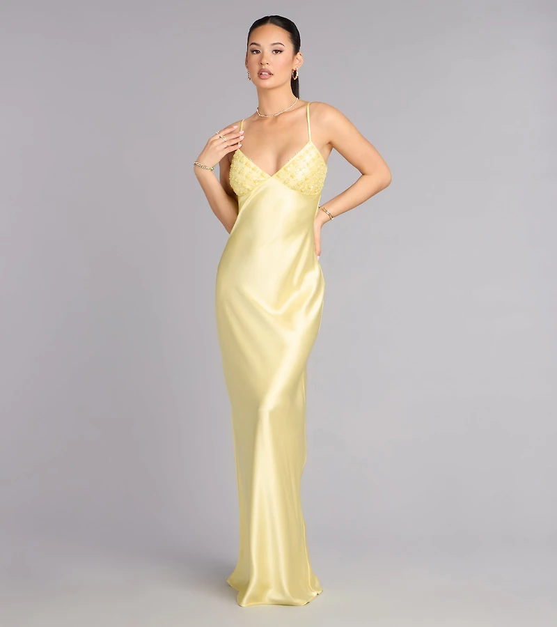Ruby Satin Low Back Column Formal Dress