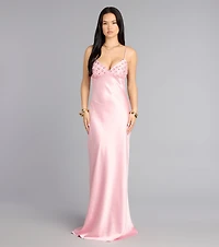 Ruby Satin Low Back Column Formal Dress