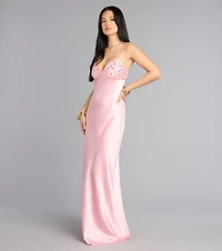 Ruby Satin Low Back Column Formal Dress