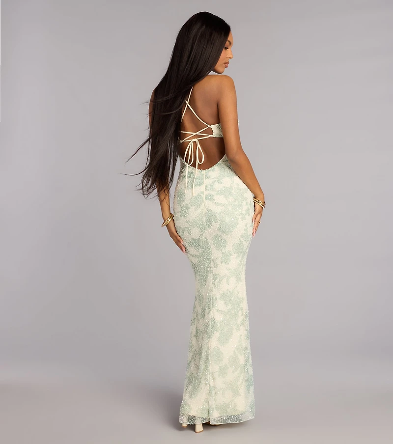 Kassie Beaded Floral Formal Dress