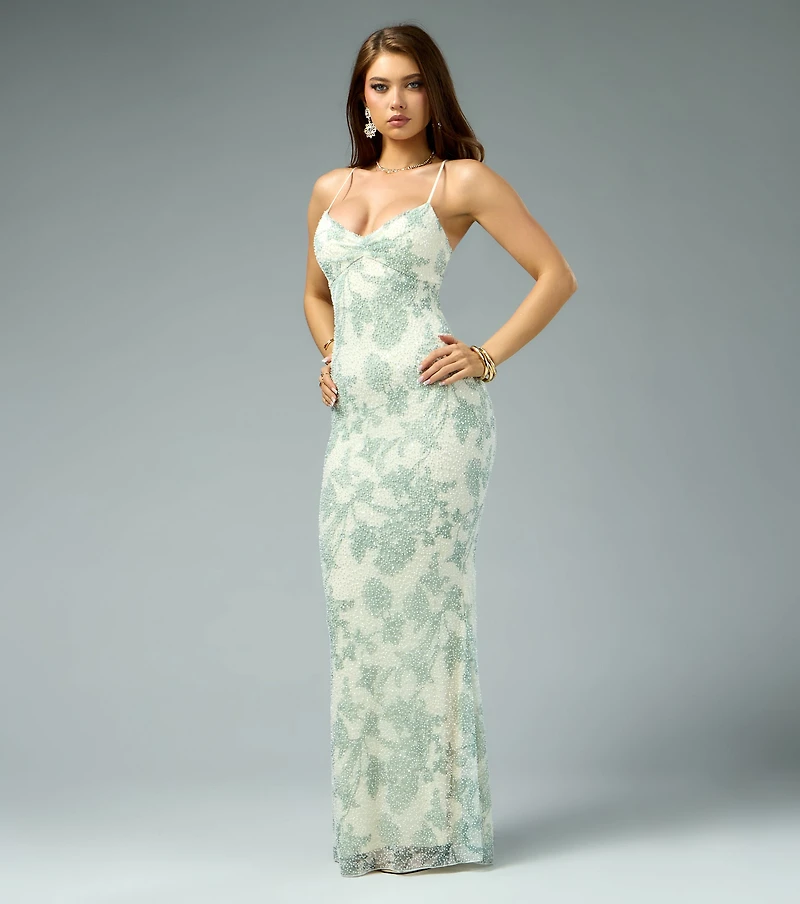 Kassie Beaded Sequin Floral Formal Dress
