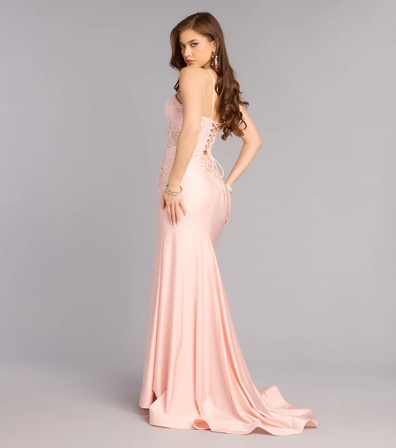 Elodie Sequin Beaded Corset Mermaid Dress