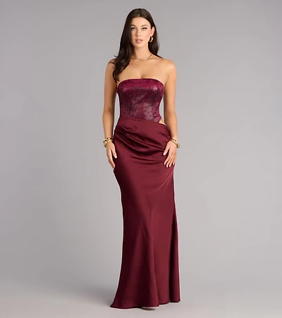 Kairi Velvet Strapless Mermaid Satin Formal Dress