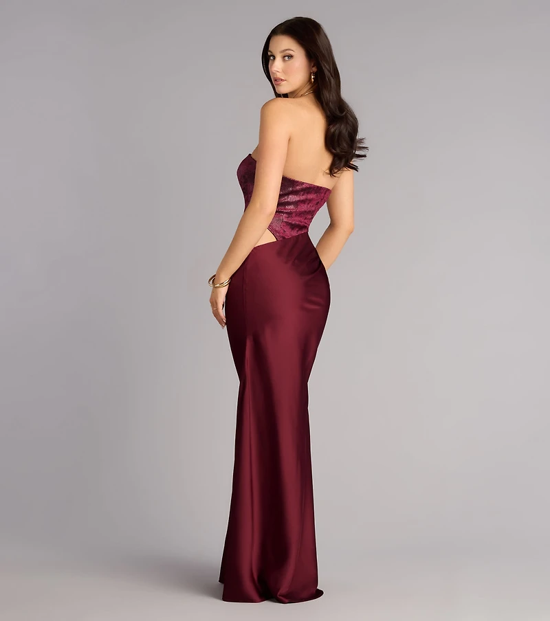 Kairi Velvet Strapless Mermaid Satin Formal Dress
