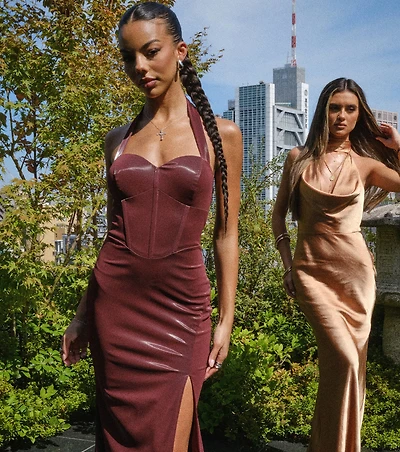 Breanna Faux Leather Corset Formal Dress