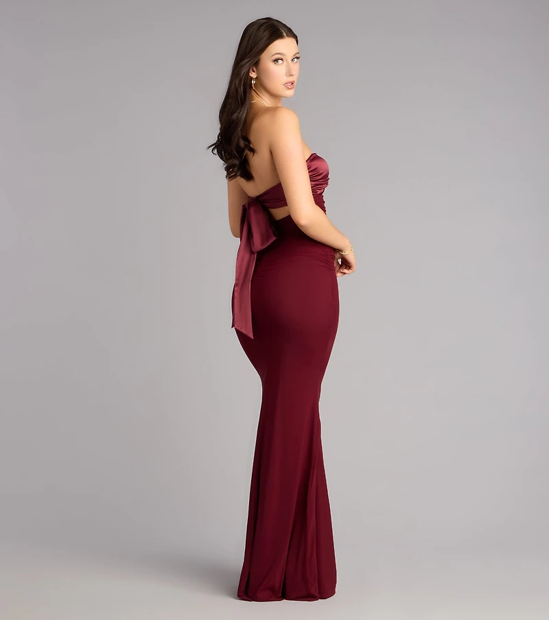 Iris Satin Tie-Back Mesh Mermaid Dress