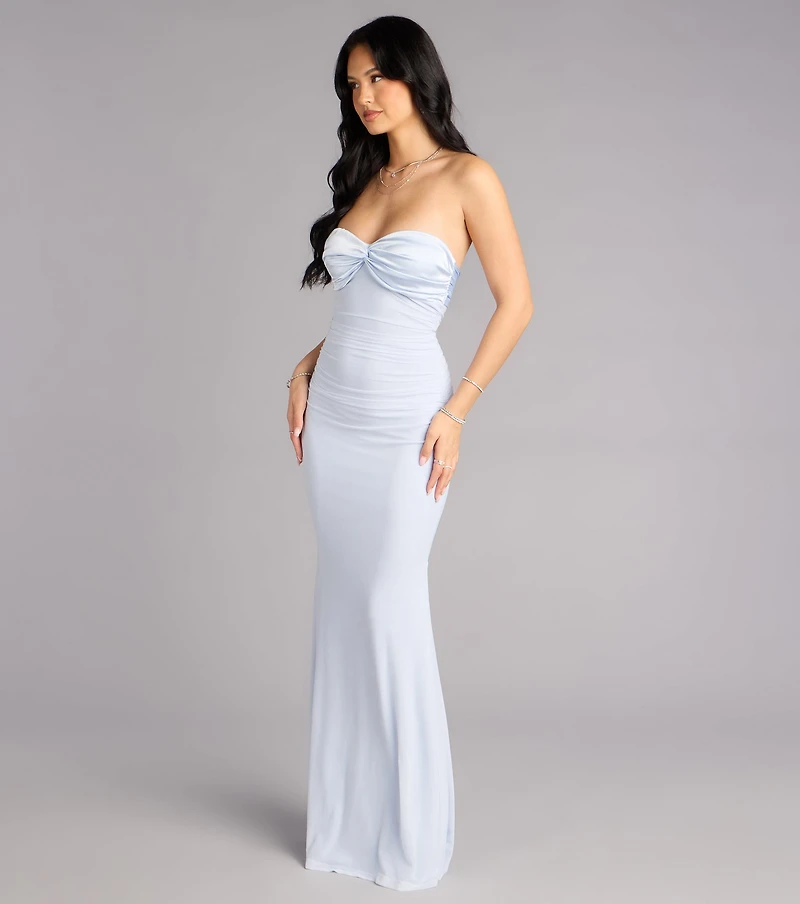 Iris Satin Tie-Back Mesh Mermaid Dress
