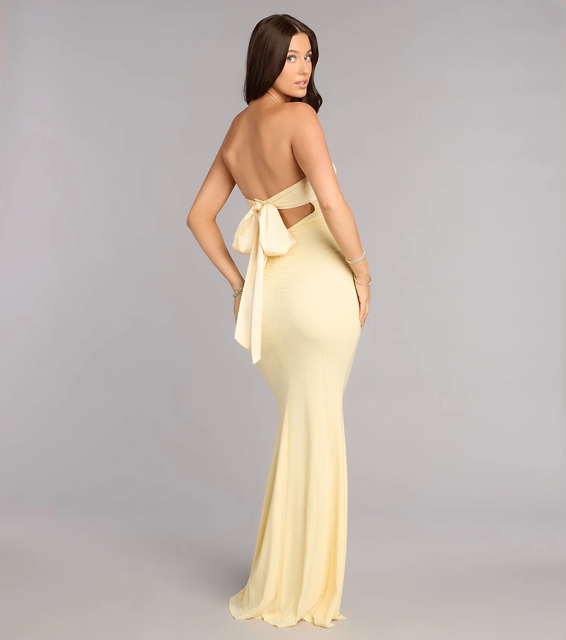 Iris Satin Tie-Back Mesh Mermaid Dress