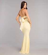Iris Satin Tie-Back Mesh Mermaid Dress