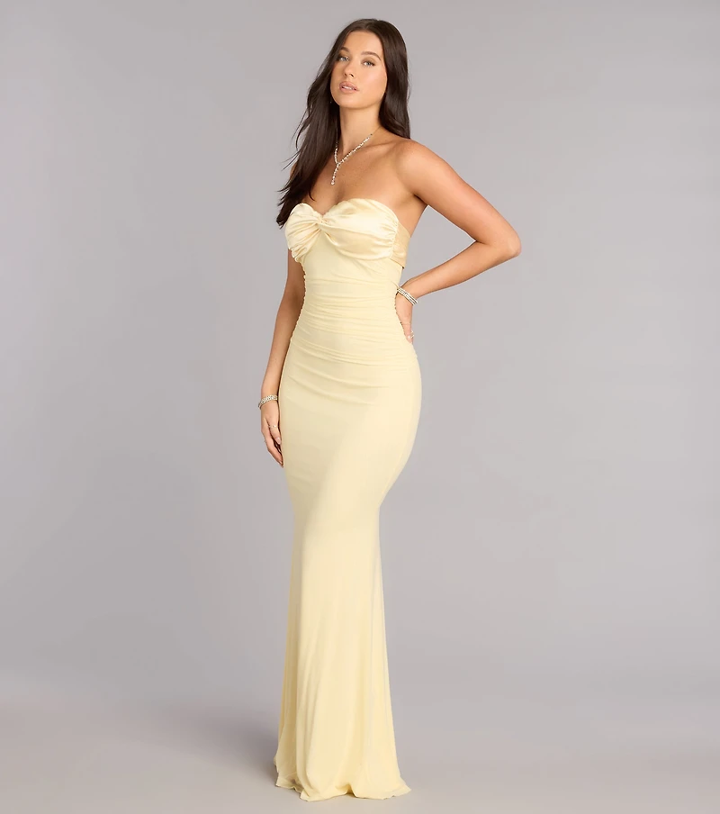 Iris Satin Tie-Back Mesh Mermaid Dress