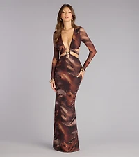 Alison Abstract Mesh Cutout Formal Dress