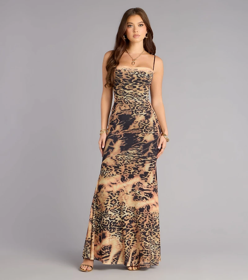 Ayva Leopard Lace-Up Mermaid Formal Dress