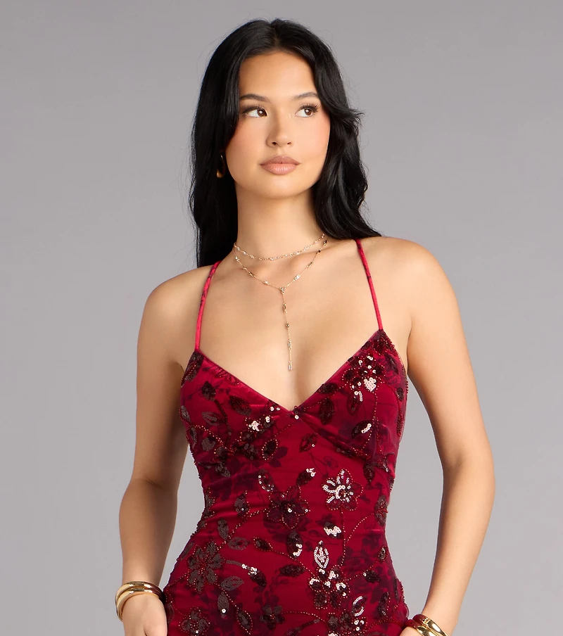 Mollie Sequin Bead Column Formal Dress