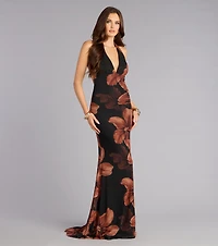 Kiana Floral Mesh Halter Mermaid Formal Dress