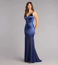 Kayla Satin Open Back Chiffon Formal Dress