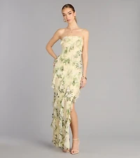 Jacie Floral Ruffle Column Formal Dress