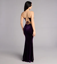 Amity Velvet Rhinestone Lace-Up Formal Dress