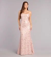 Addilyn Sequin Floral Lace Mermaid Dress