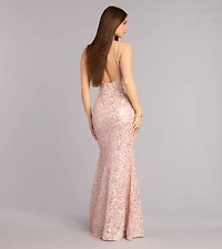 Addilyn Sequin Floral Lace Mermaid Dress