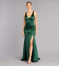 Mellie Satin Lace Up Slit Formal Dress