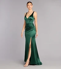 Mellie Satin Lace Up Slit Formal Dress