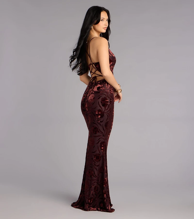 Primrose Velvet Pattern Lace-Up Formal Dress