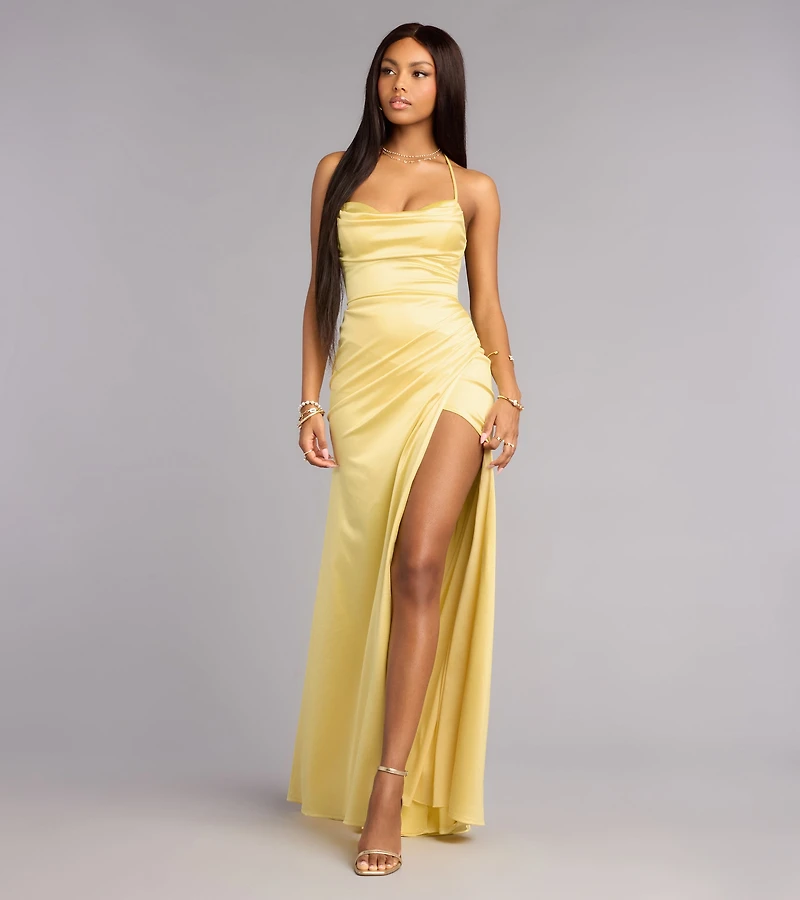 Melinda Satin Lace-Up Formal Dress