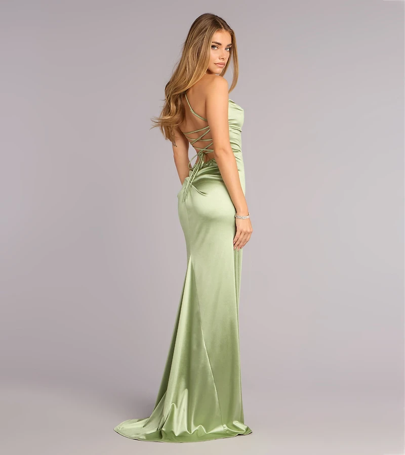 Melinda Satin Lace-Up Formal Dress