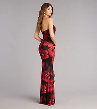 Christen Floral Rhinestone Mesh Formal Dress