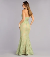 Cadie Halter Corset Slit Lace Formal Dress